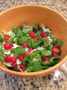 A big salad with dressing made from my oregano-infused vinegar